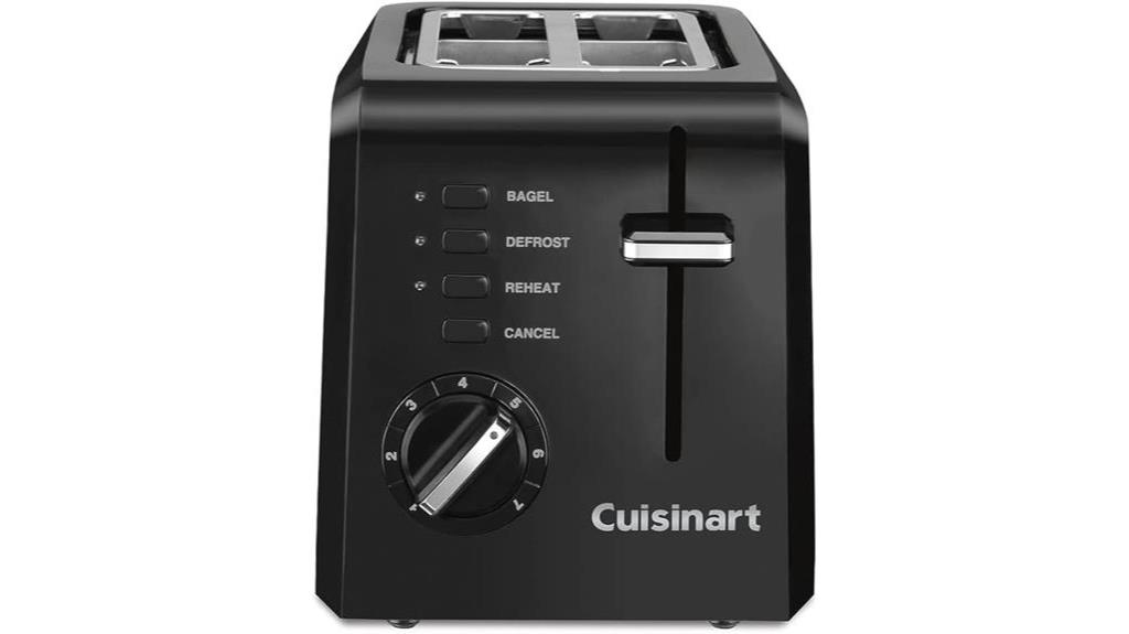 compact 2 slice black toaster