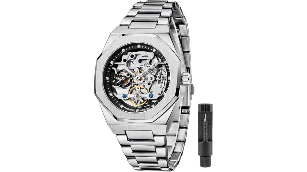 automatic blue skeleton watch