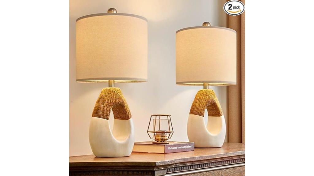 boho rattan lamp pair