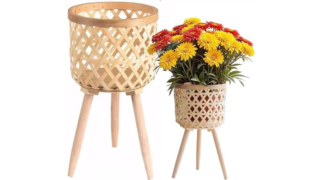 boho rattan plant stands