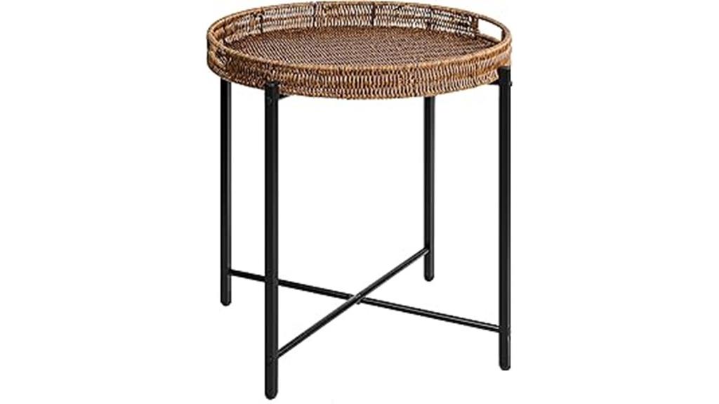 brown rattan side table