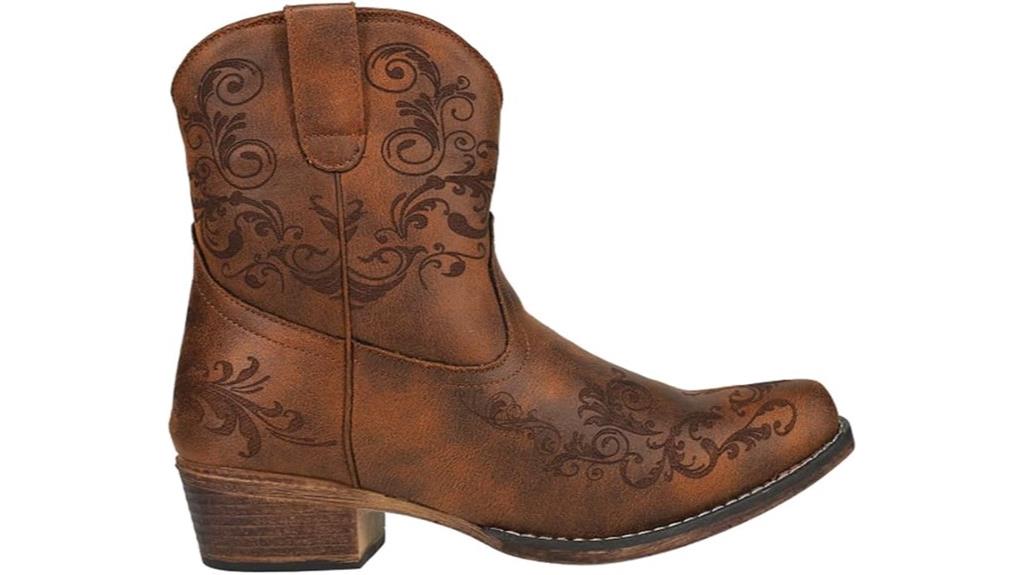 embroidered snip toe boots