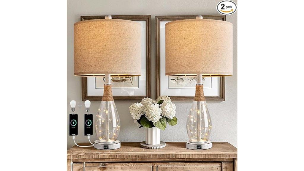 farmhouse rattan bedside lamps