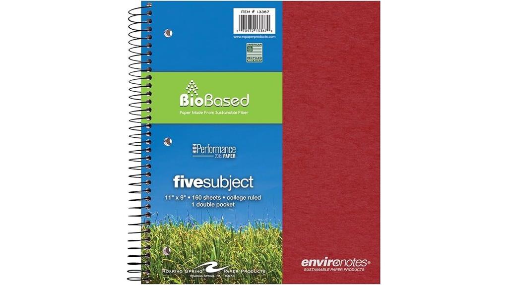 five subject recycled notebook