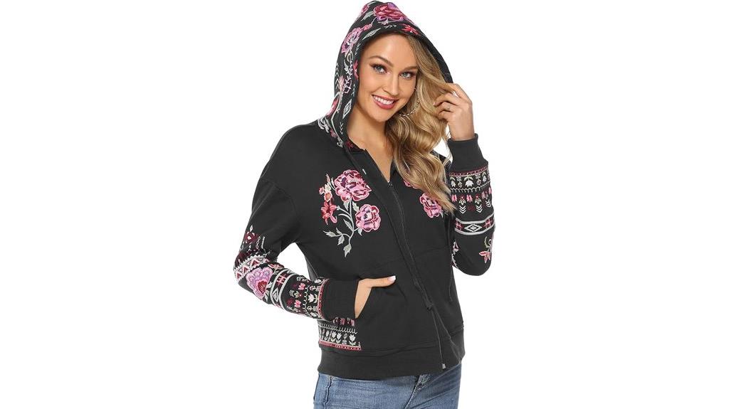 floral embroidered boho hoodie