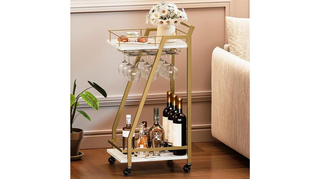 gold bar cart with wine