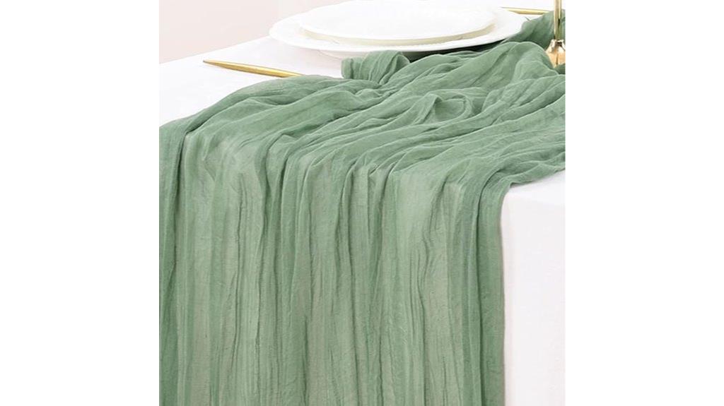 green cheesecloth table runner