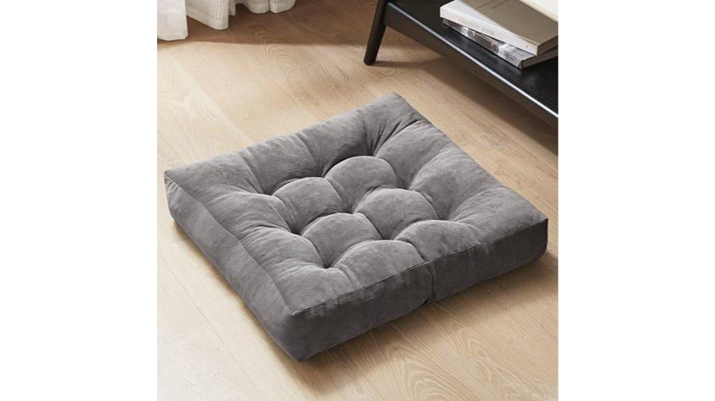 grey tufted meditation cushion
