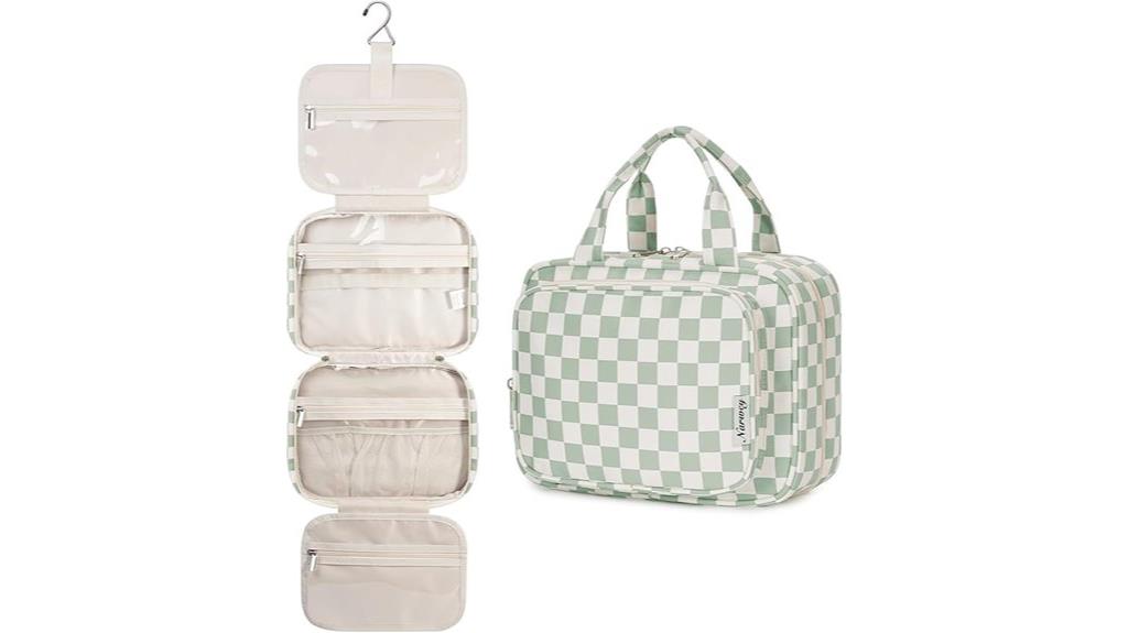 mint green checker toiletry organizer