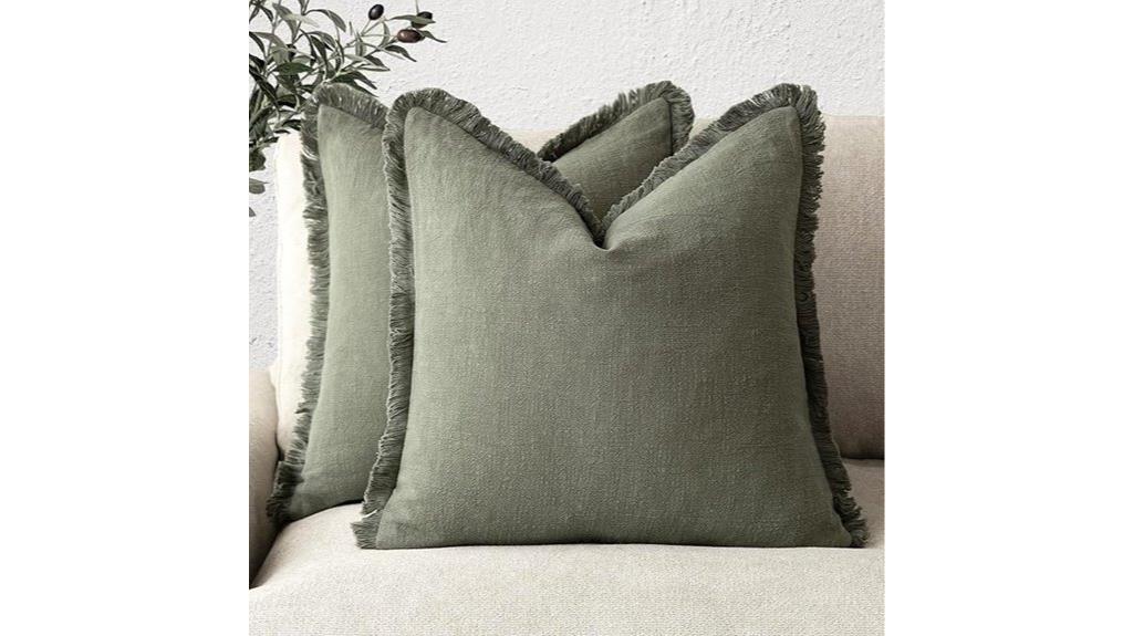 olive green fringe pillows
