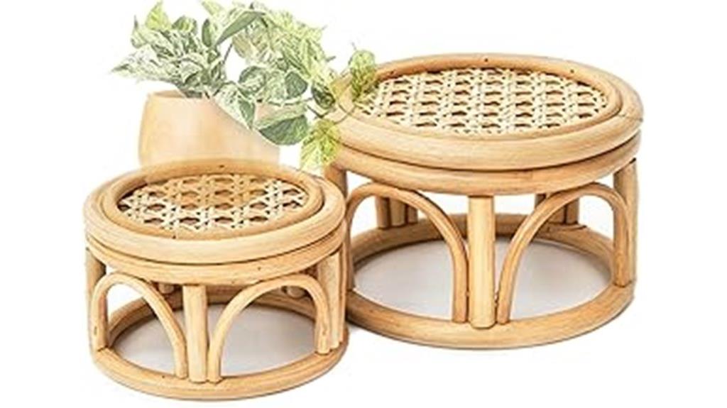 pair of small rattan stands
