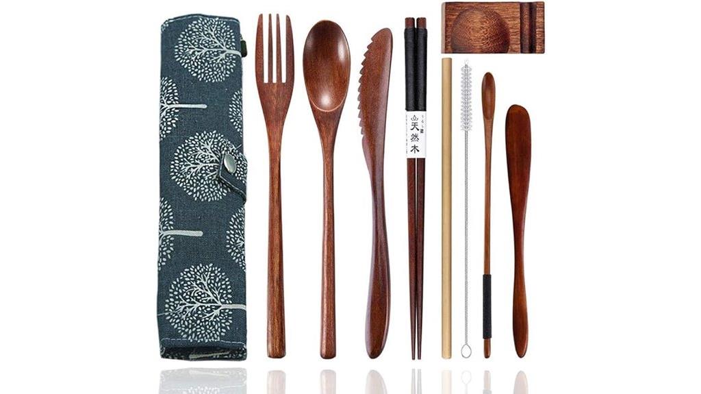 portable bamboo flatware set