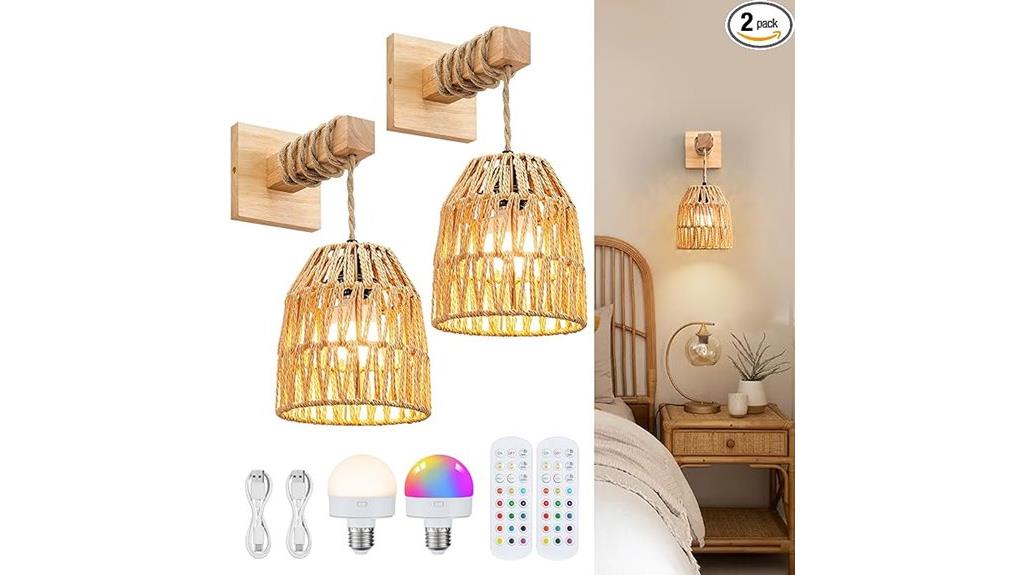 rattan boho wall sconces