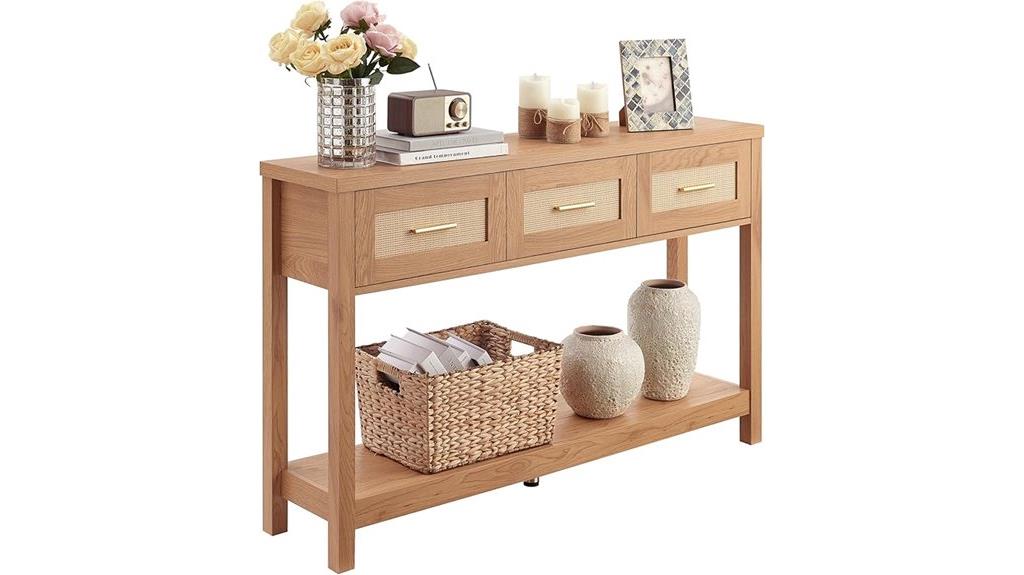 rattan console with drawers