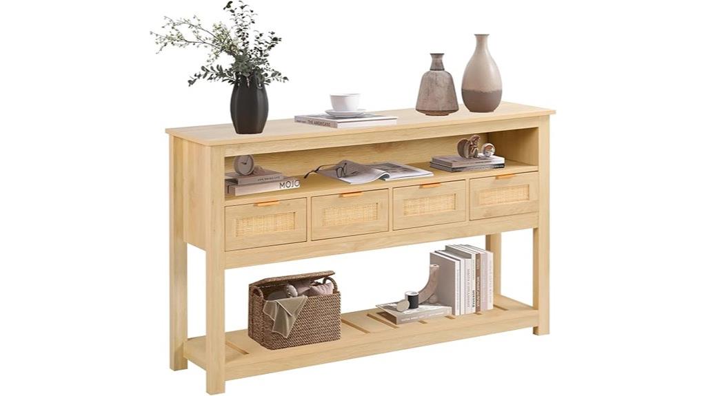 rattan console with drawers