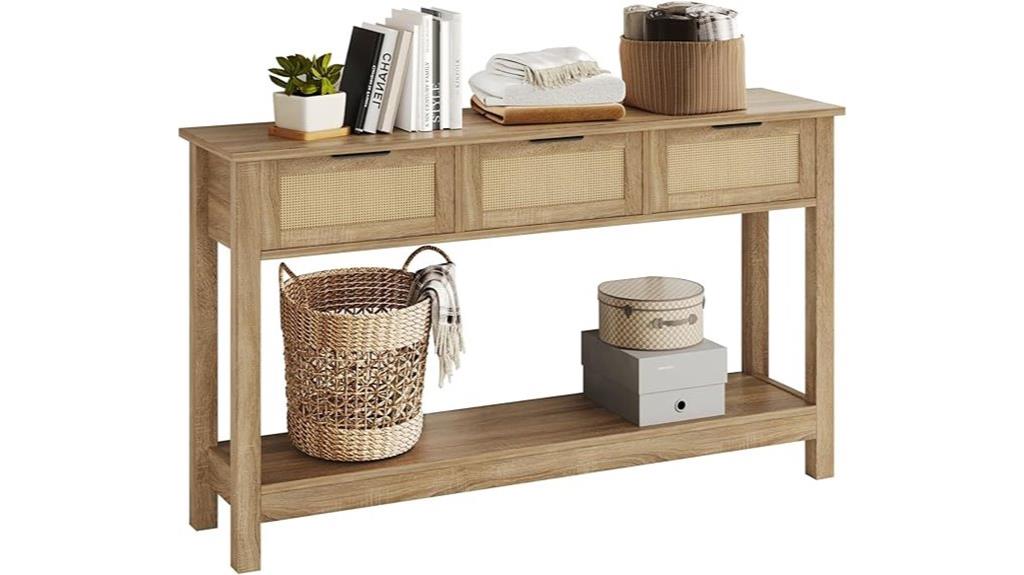 rattan console with drawers