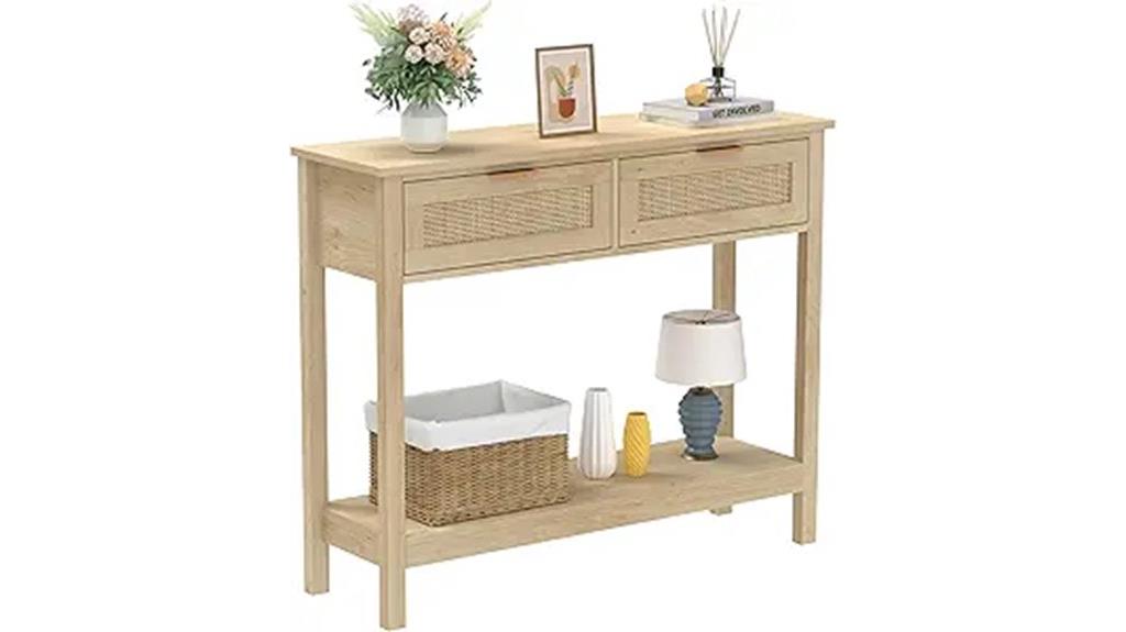rustic rattan console with drawers