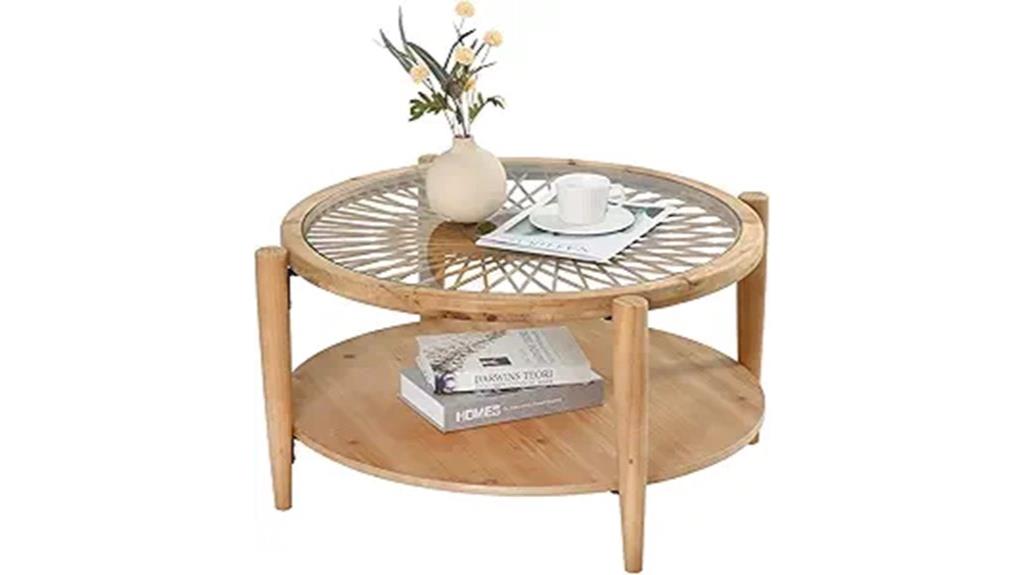 rustic round rattan table