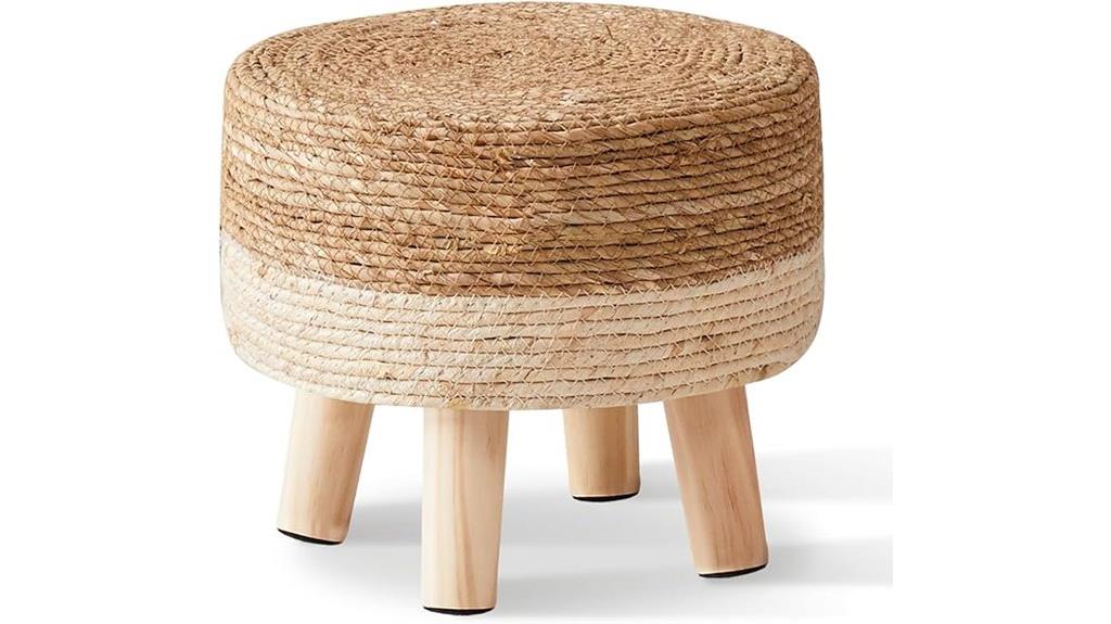 seagrass foot stool with pine legs