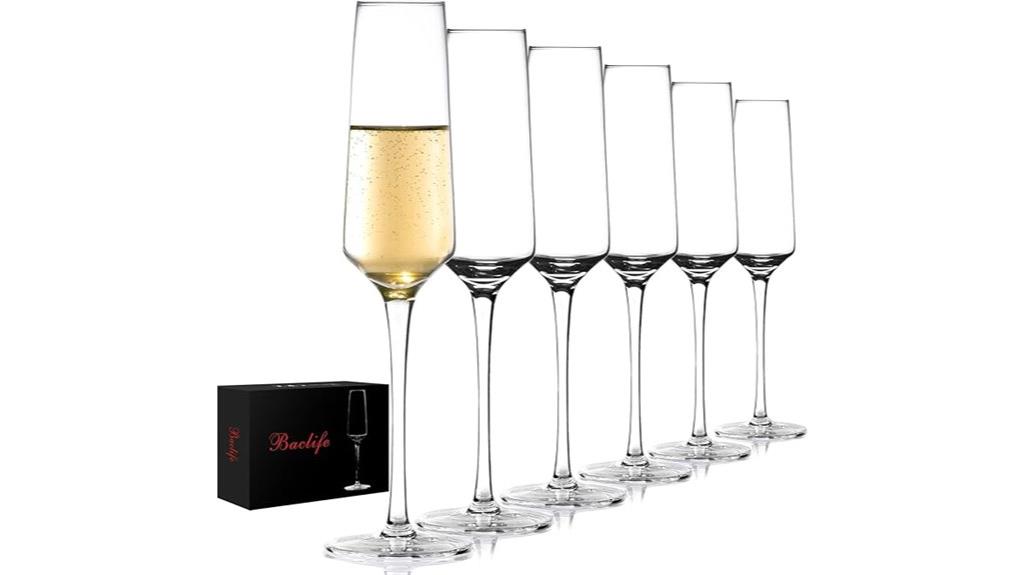 set of 6 hand blown champagne flutes