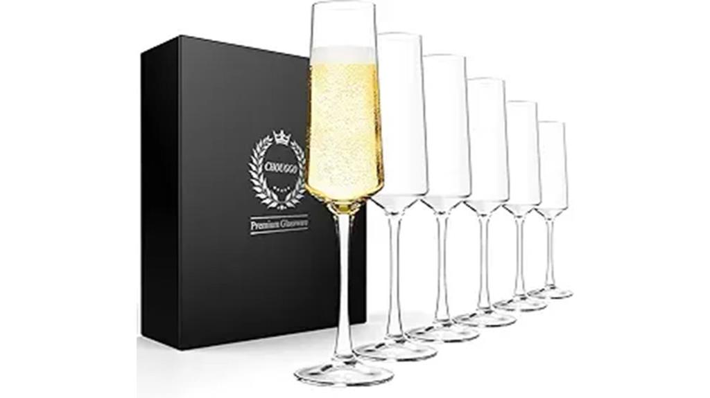 set of 6 hand blown crystal champagne glasses