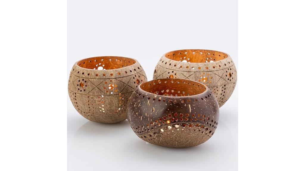 set of three coconut shell holders