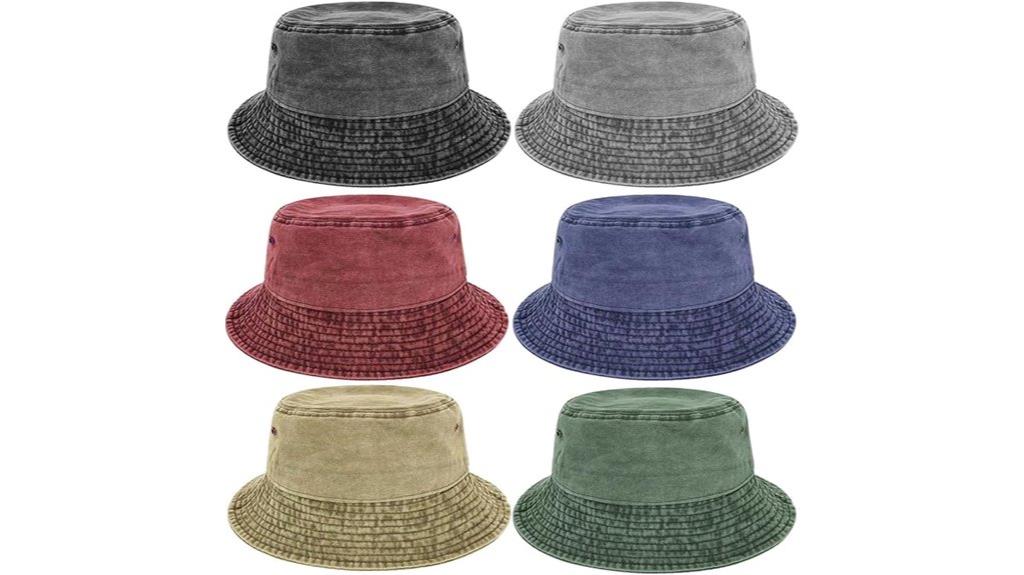 six washed cotton bucket hats