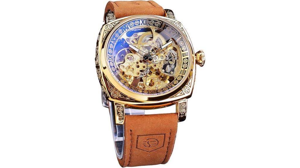 skeleton mechanical leather watch