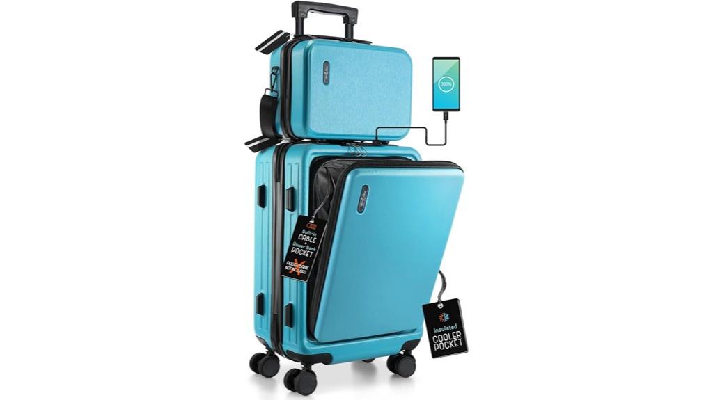 teal 22 inch hard shell luggage