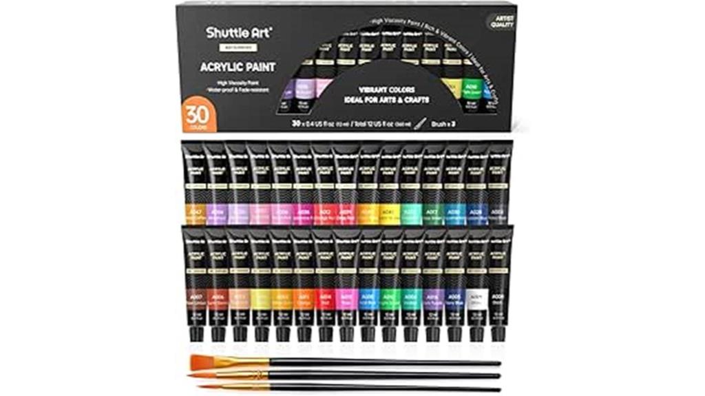 thirty colorful acrylic tubes