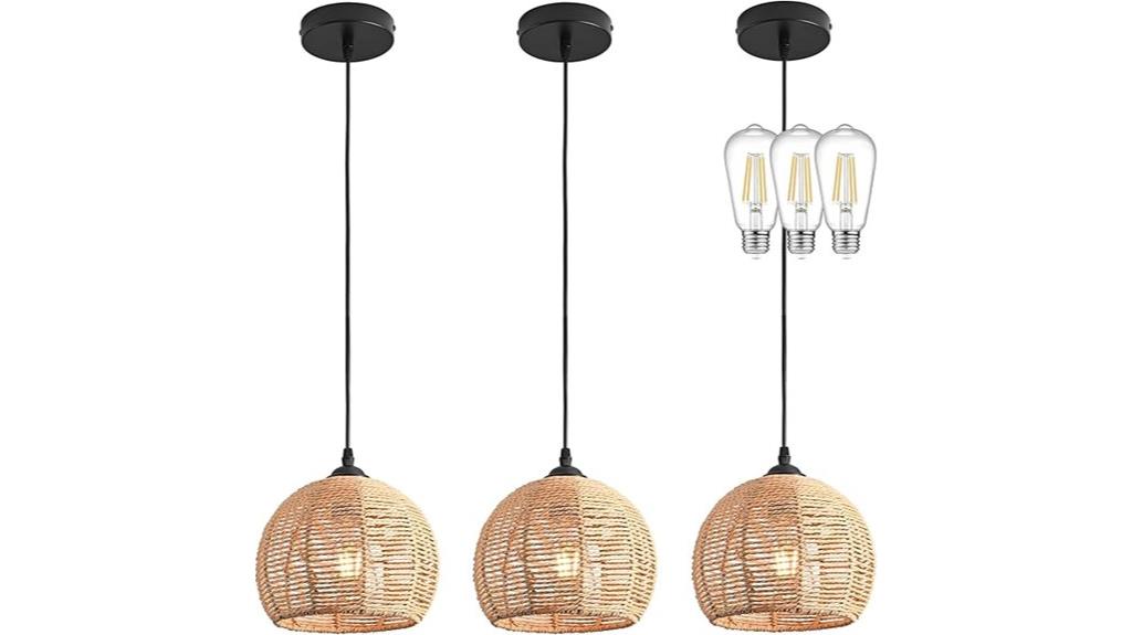 three wicker pendant sets