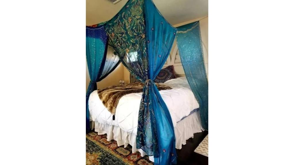 turquoise silk sari bed canopy