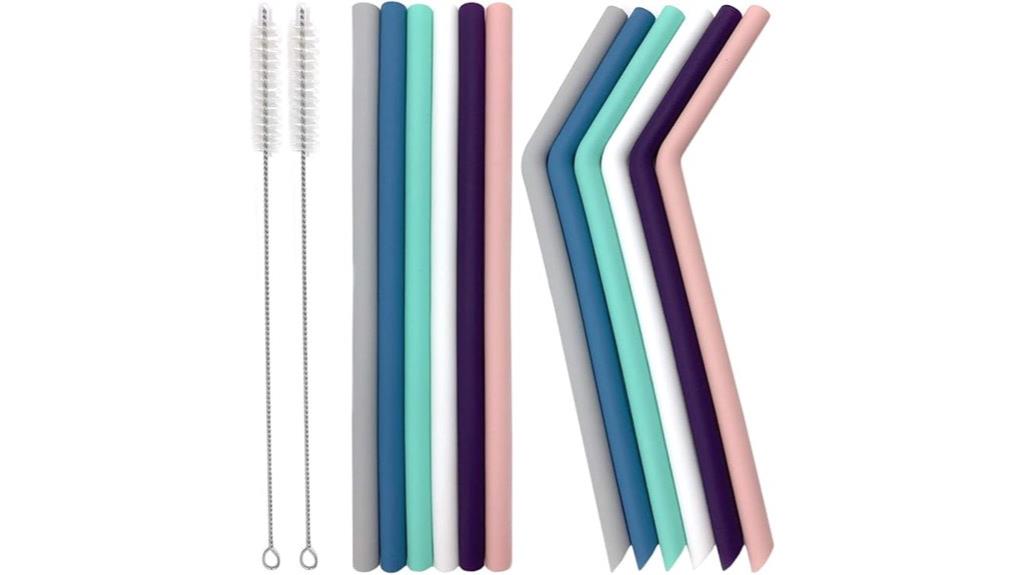 twelve colorful silicone straws