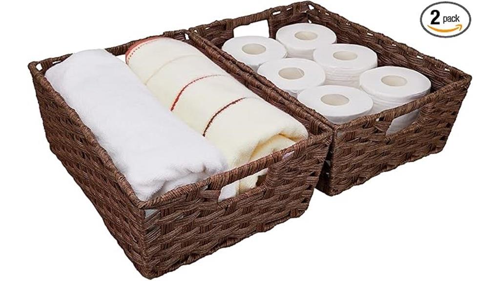 two wicker storage baskets