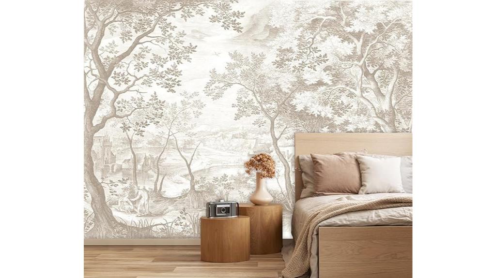 vintage beige woodland mural