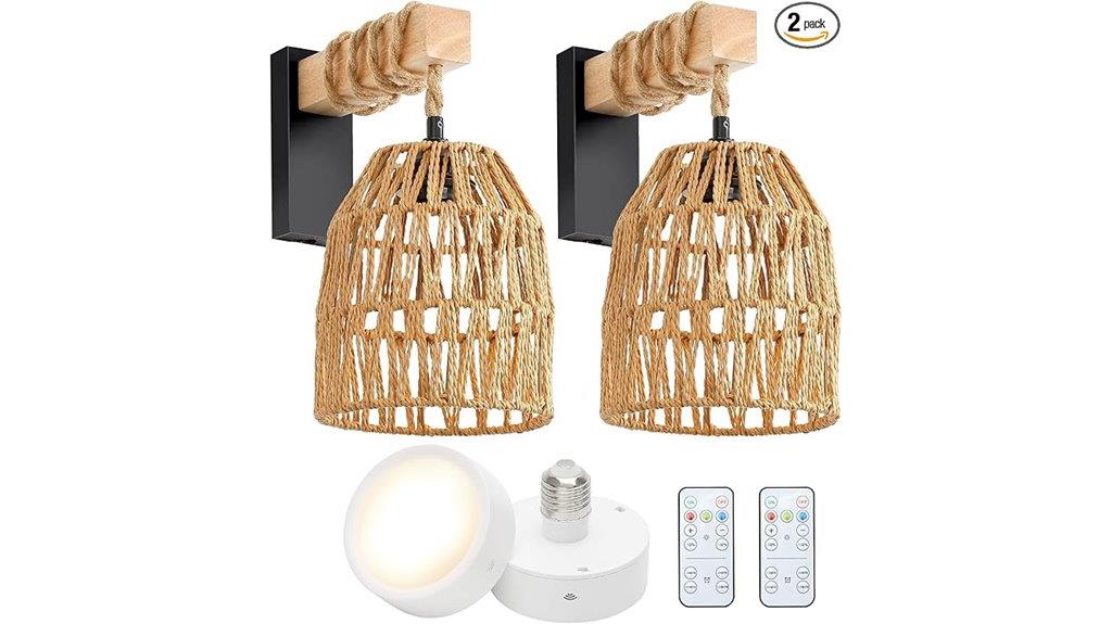 wireless rattan wall lights