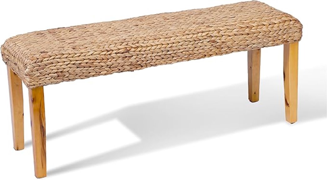 wooden acacia bench with water hyacinth seat