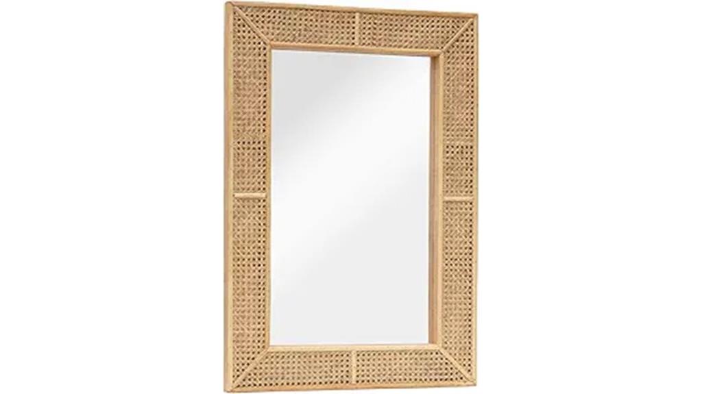 wooden rattan wall mirror