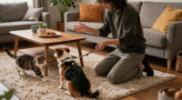 Owner asks dog to bring cat playing with kid back